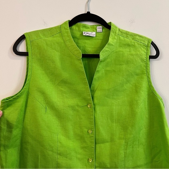 Women’s Kim Rogers green button front sleeveless linen blouse size Large L - Picture 2 of 4
